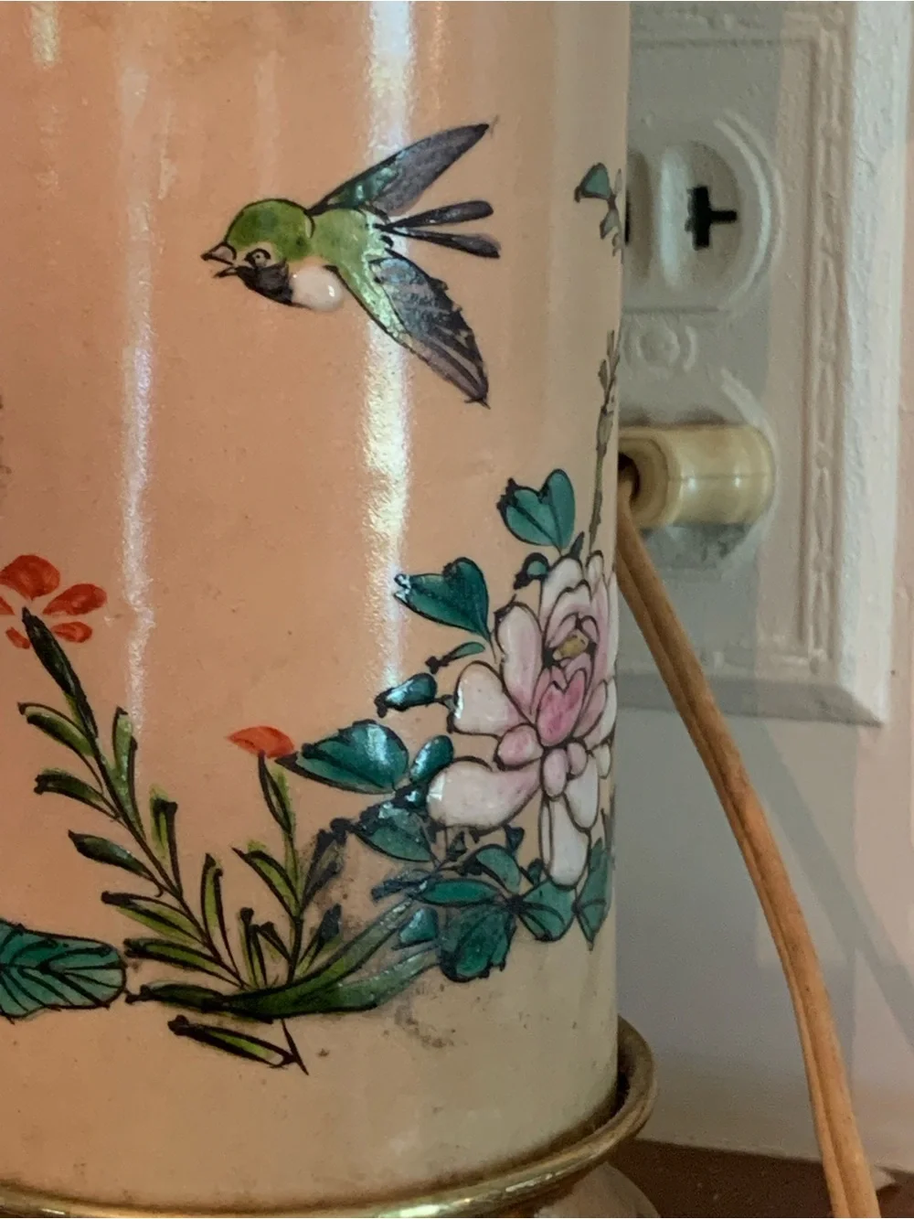 Antique Oil Lamp Converted Japanese Satsuma Meiji Hand Painted Birds Floral
